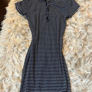Striped Navy and White Short Sleeve Midi Dress